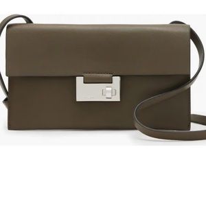 ALLSAINTS Francoise Leather Crossbody Bag in olive and silver NWT